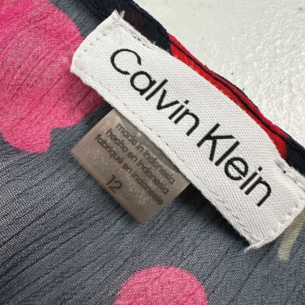 Calvin Klein Floral Sleeveless Chiffon High-Low Dress Navy Pink Red Elegant 12 - Picture 4 of 12